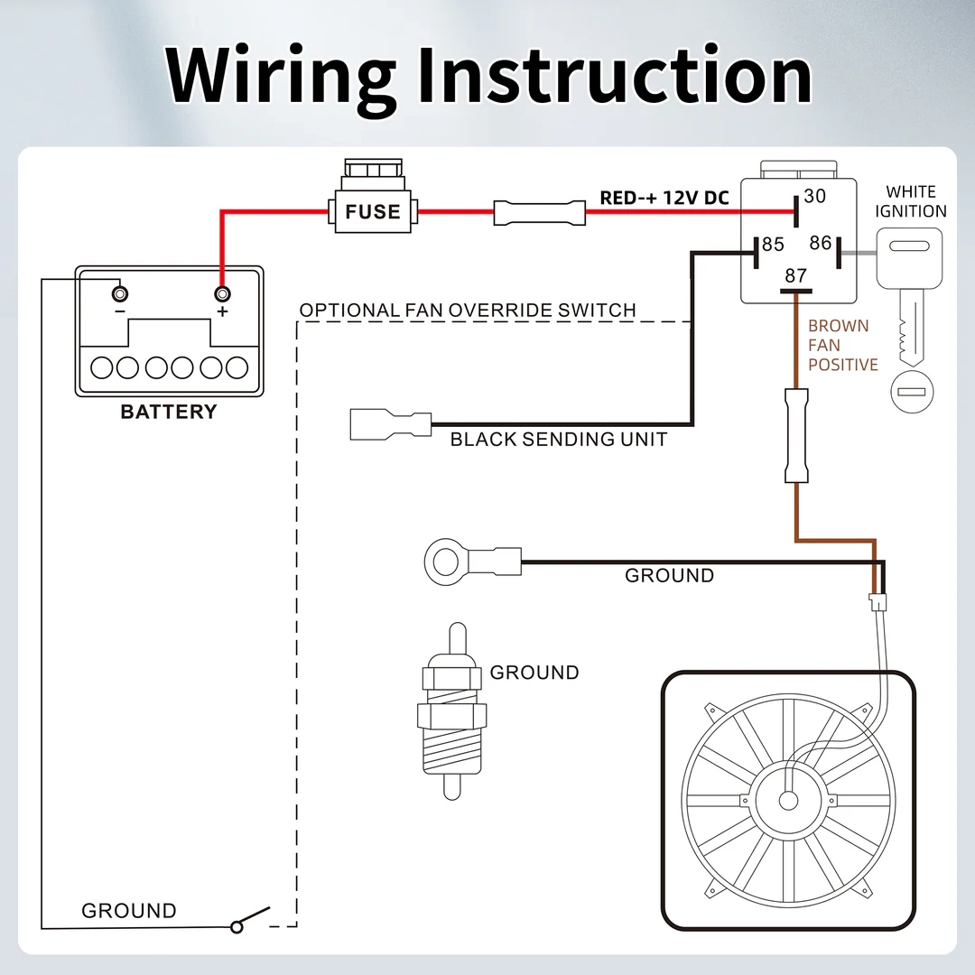 12V 40A Electric Cooling Fan Relay Wiring Harness Kit With Thermostat DAIER