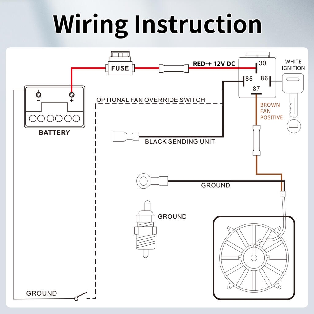 12V 40A Electric Cooling Fan Relay Wiring Harness Kit With Thermostat Switch 185 On 175 Off