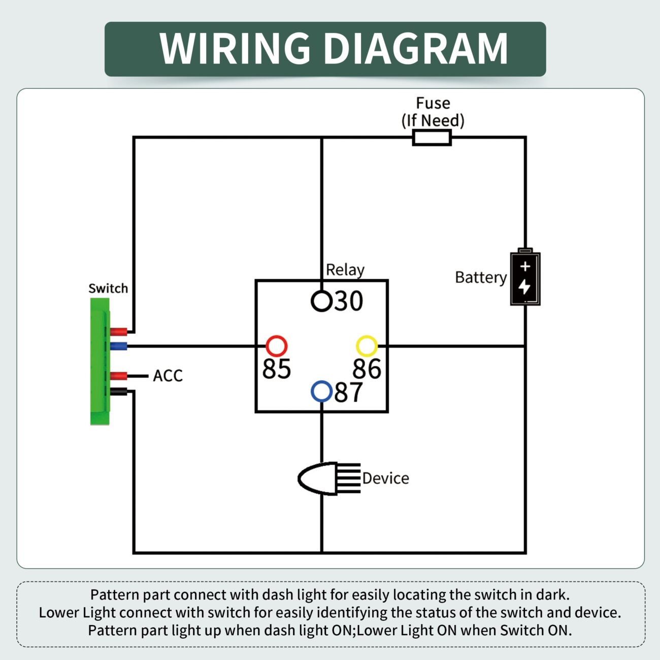 12V ON Off Push Button Fog Light Switch With Relay And Wire Connectors DAIER