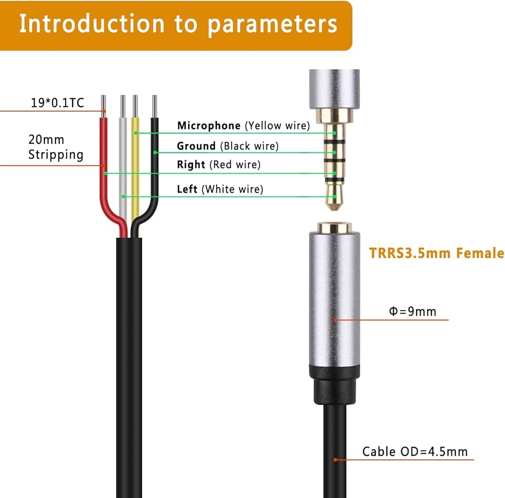 Amazon Sovunis 2 Pack 12 5inch Replacement 3 5mm Female Jack To Bare Wire Open End TRRS 4 Pole Stereo 1 8 3 5mm Jack Plug Connector Audio Cable For Headphone Headset Earphone Microphone Cable Repair