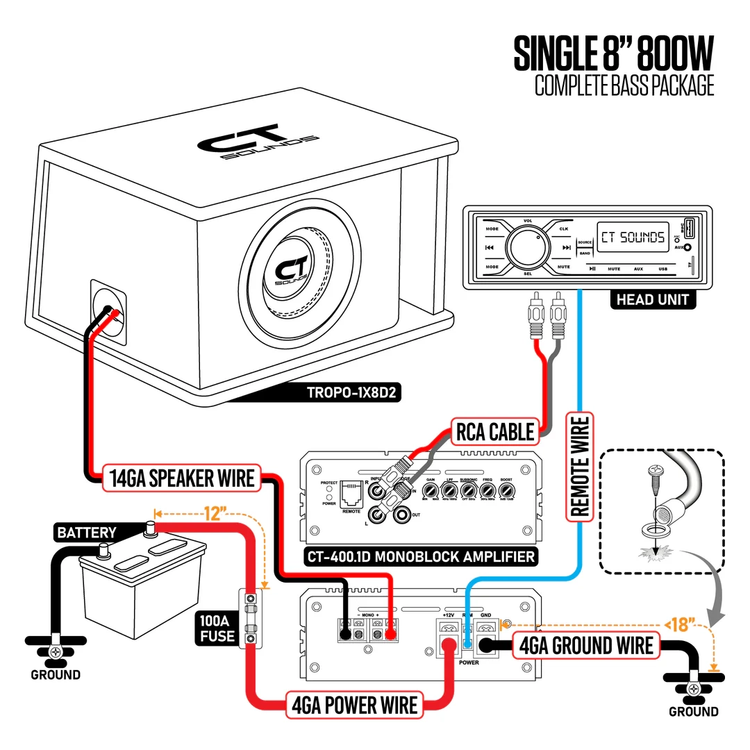 Single 8 800W Package Sub Box Amp Wiring