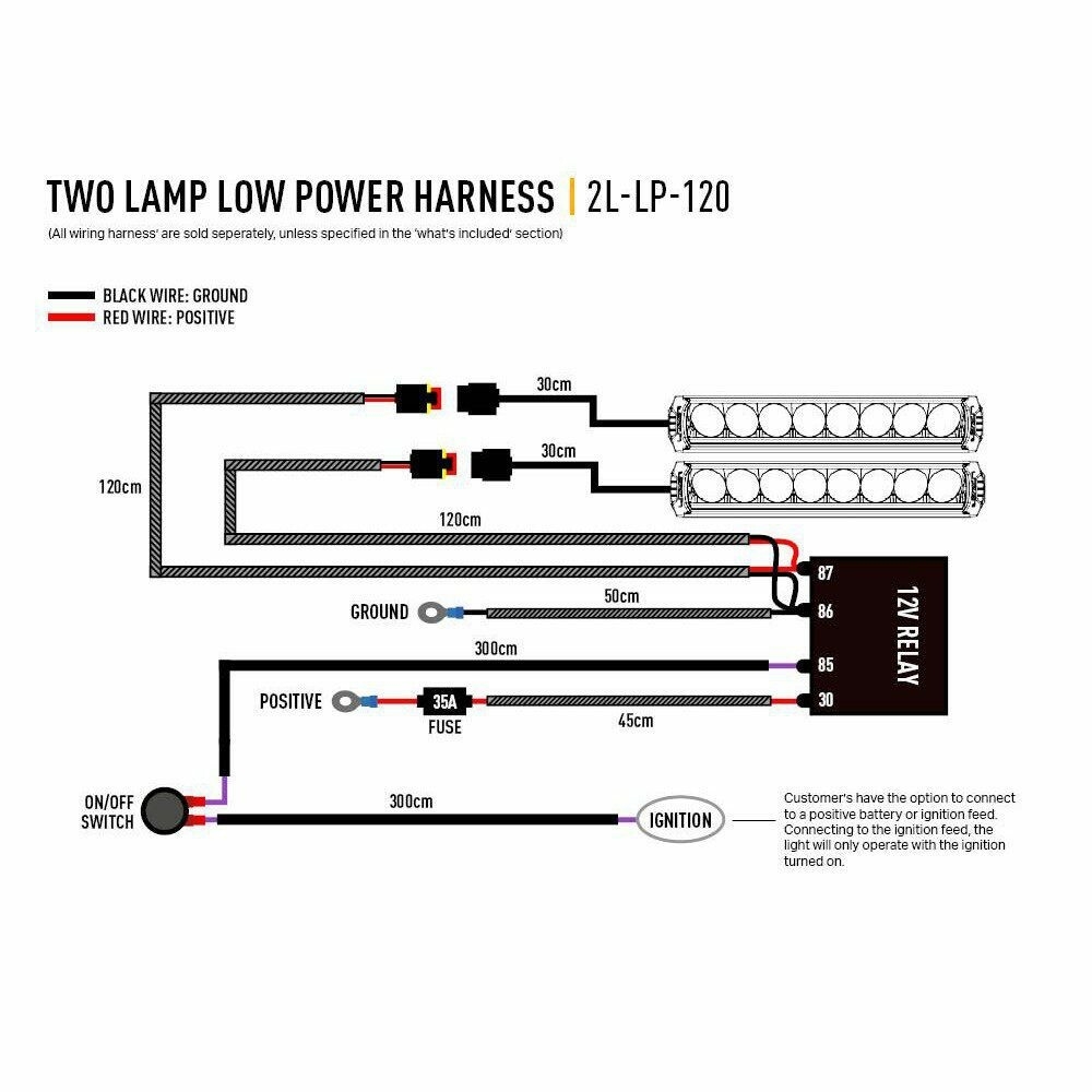 Triple R 2 Lamp LED Light Bar Wiring Harness 2L LP 120