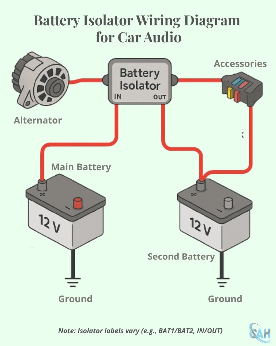 Want To Power Your Amps Without Draining Your Starter Battery This Wiring Diagram Shows You How To Set Up A Safe Efficient Dual Battery Isolator For Car Audio Read Full Guide Https t co yPQkk2nszq